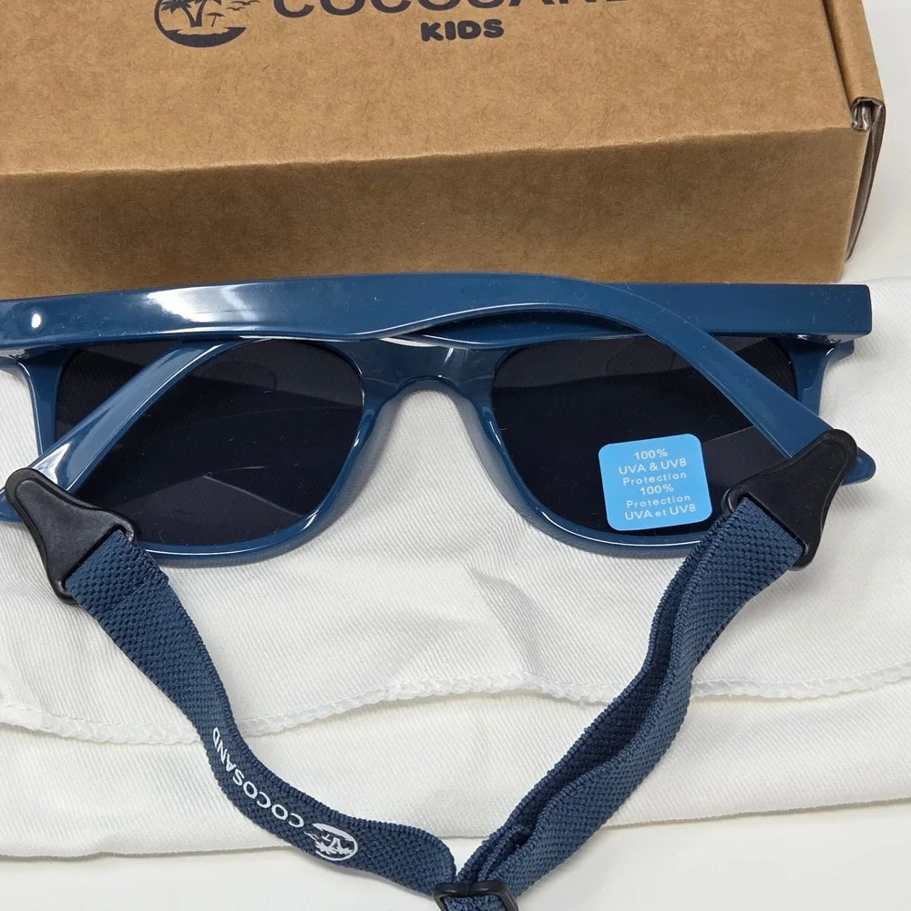 COCOSAND Kids Sunglasses Blue Frames with Adjustable Strap UV Protective Eyewear